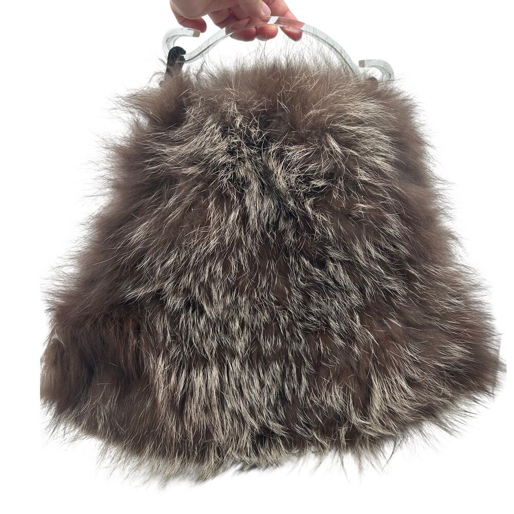 Vintage Fur Muff Purse 1950s Genuine Fur Lucite Handle Handbag Two in One 1950s